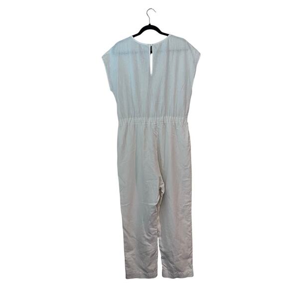 A&F Abercrombie and Fitch Short Sleeve Linen Blend Jumpsuit Butter Yellow Large - Picture 7 of 9
